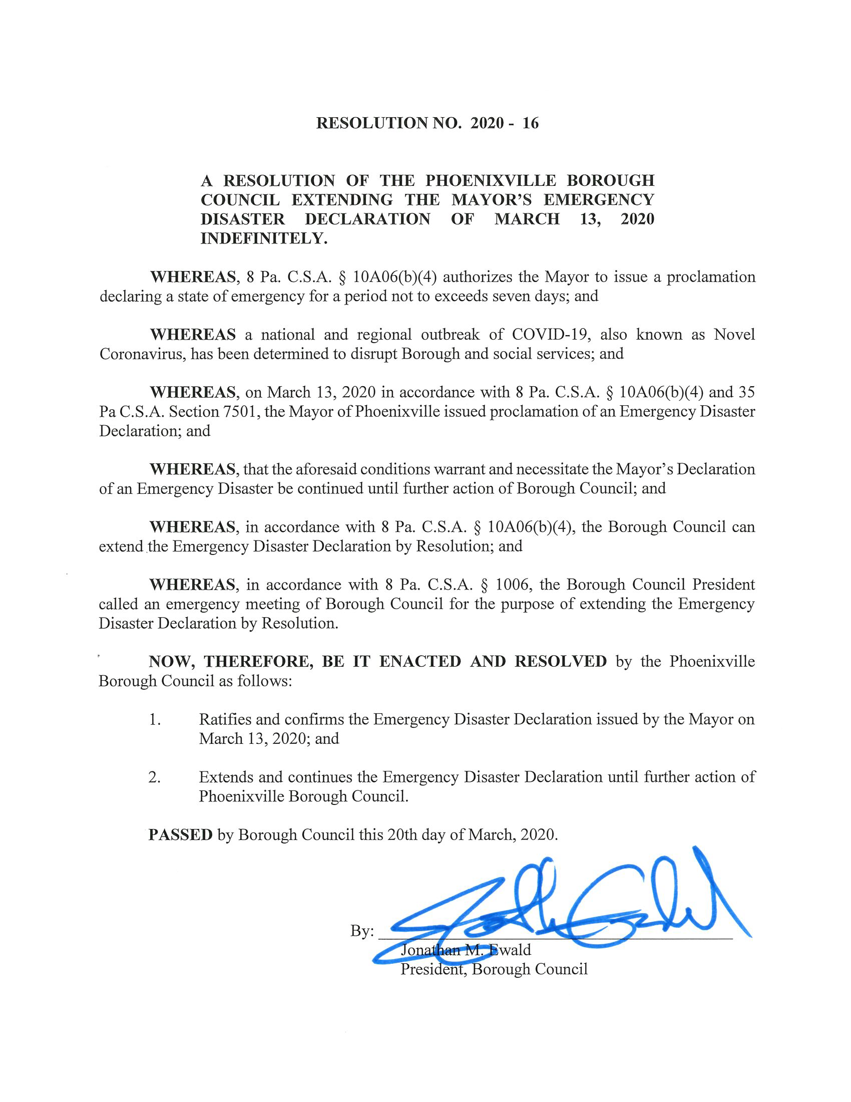 Council Resolution 2020-16 - Emergency Disaster Declaration_Page_1